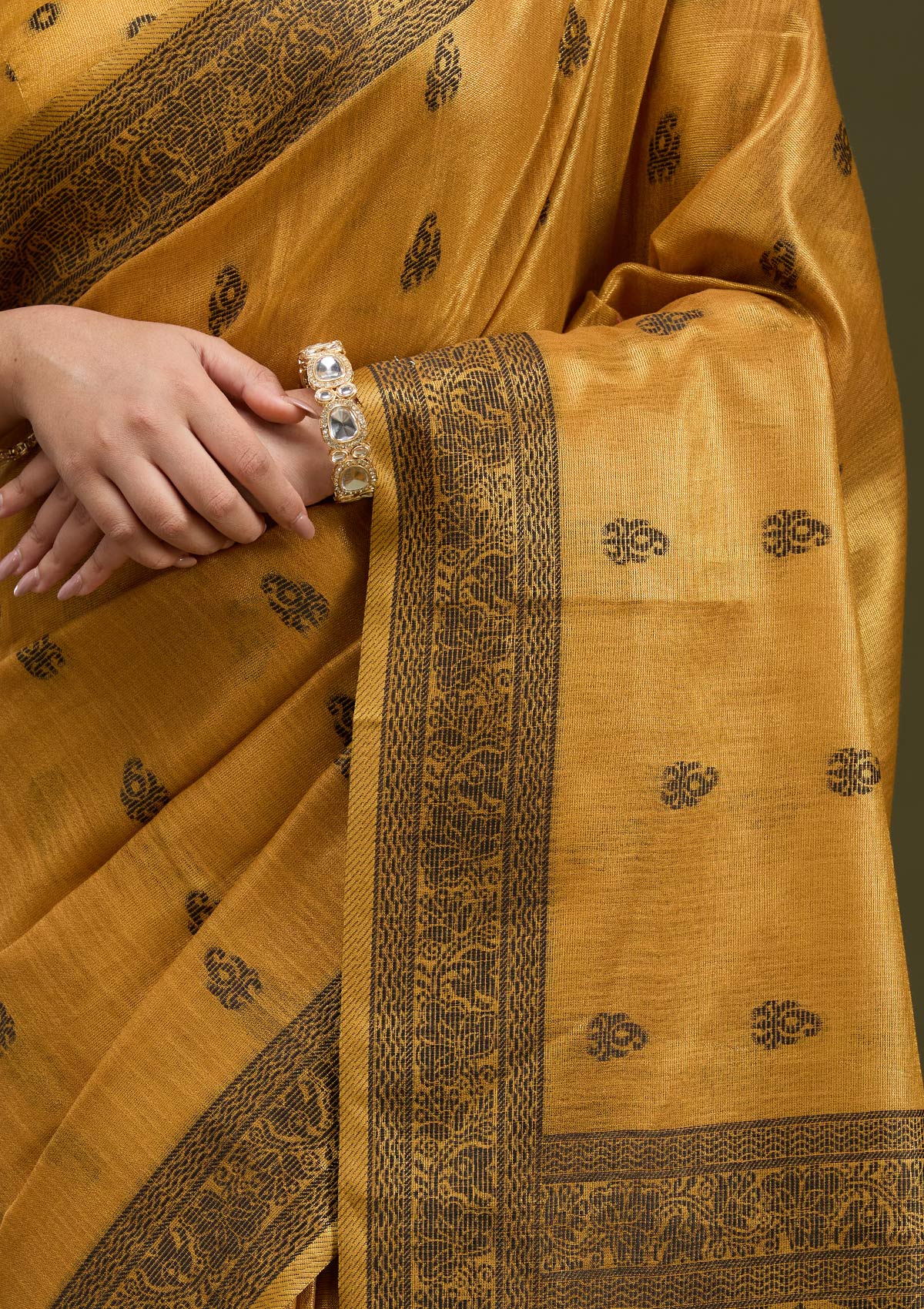 Mustard Printed Art Silk Silk_Saree-koskii