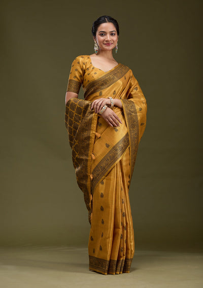 Mustard Printed Art Silk Silk_Saree-koskii