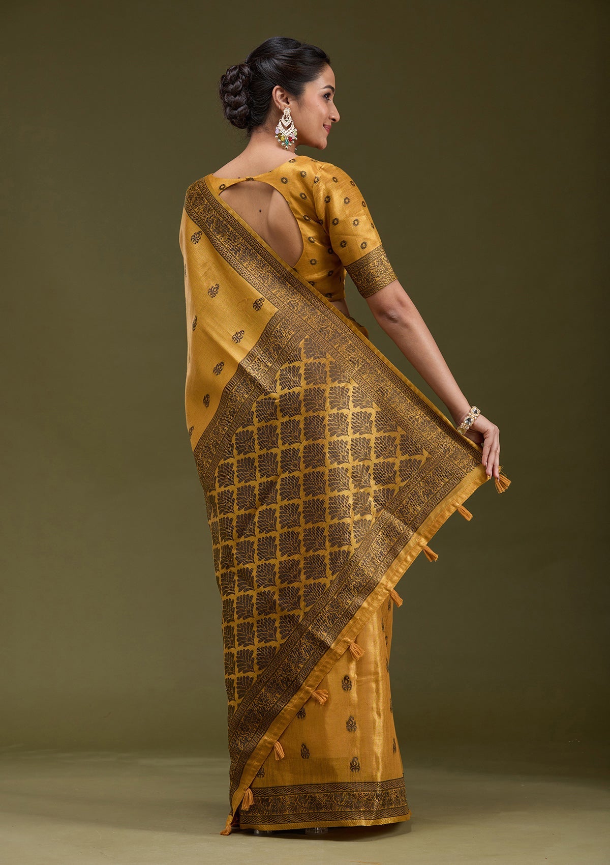 Mustard Printed Art Silk Silk_Saree-koskii