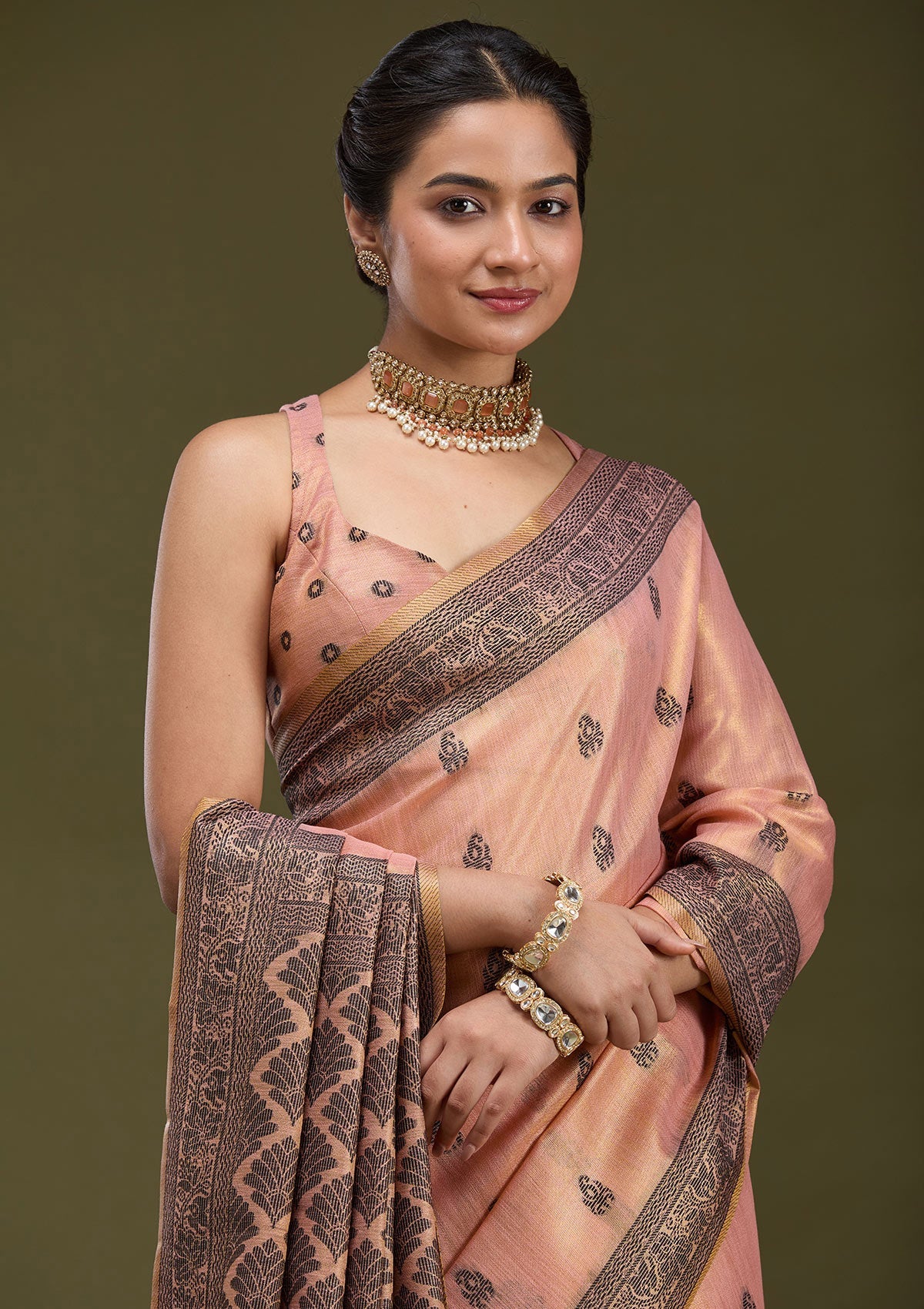 Peach Printed Art Silk Silk_Saree-koskii