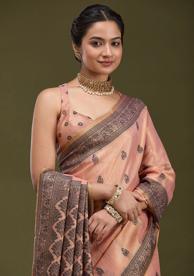 Peach Printed Art Silk Silk_Saree-koskii