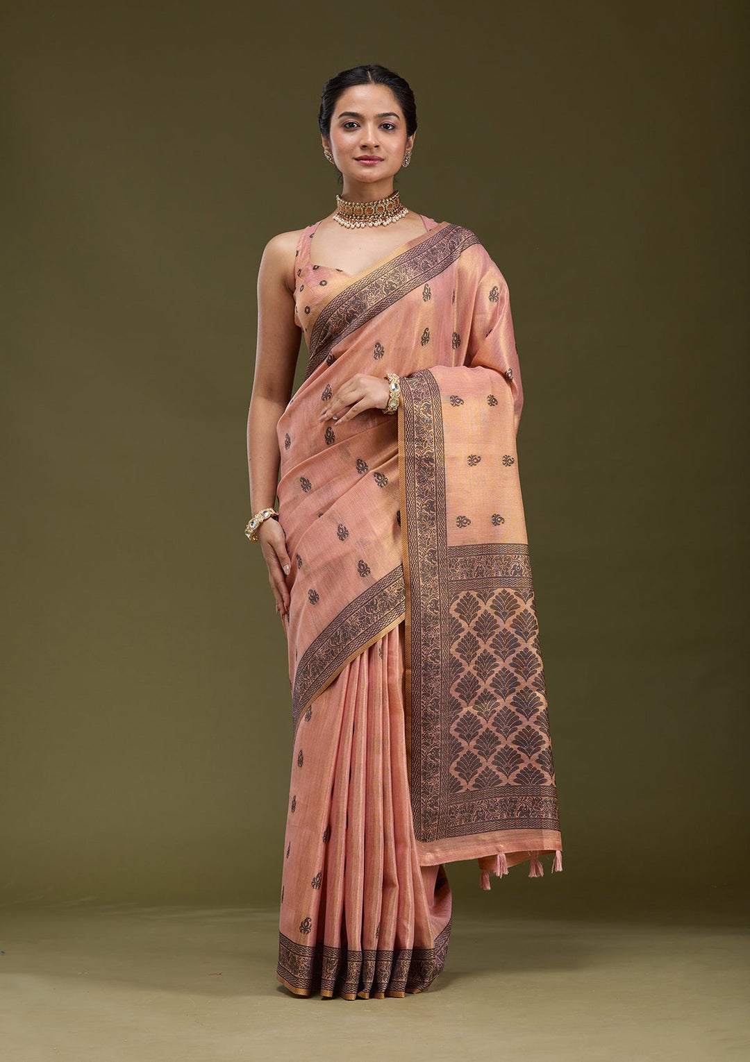 Peach Printed Art Silk Silk_Saree-koskii