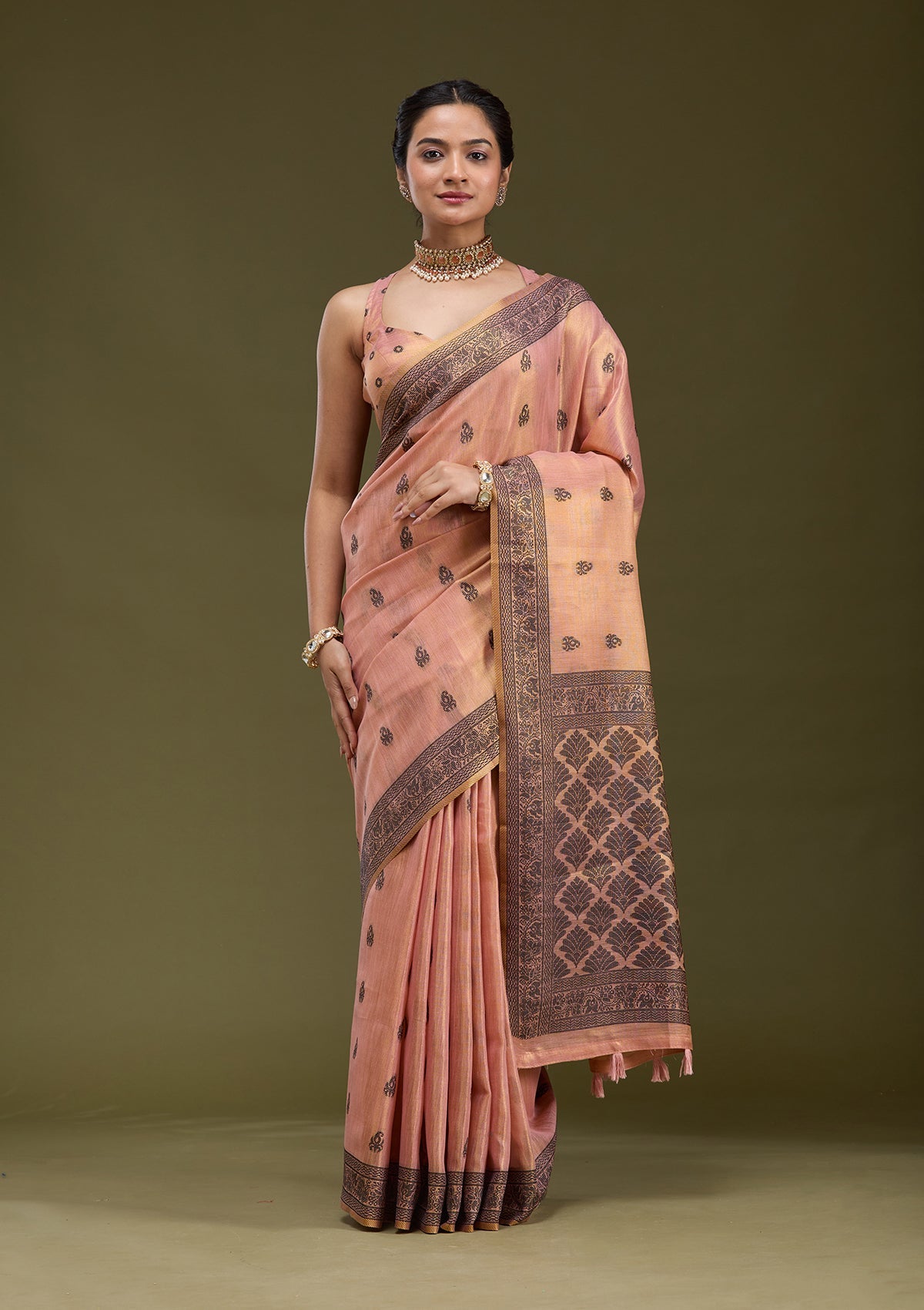 Peach Printed Art Silk Silk_Saree-koskii