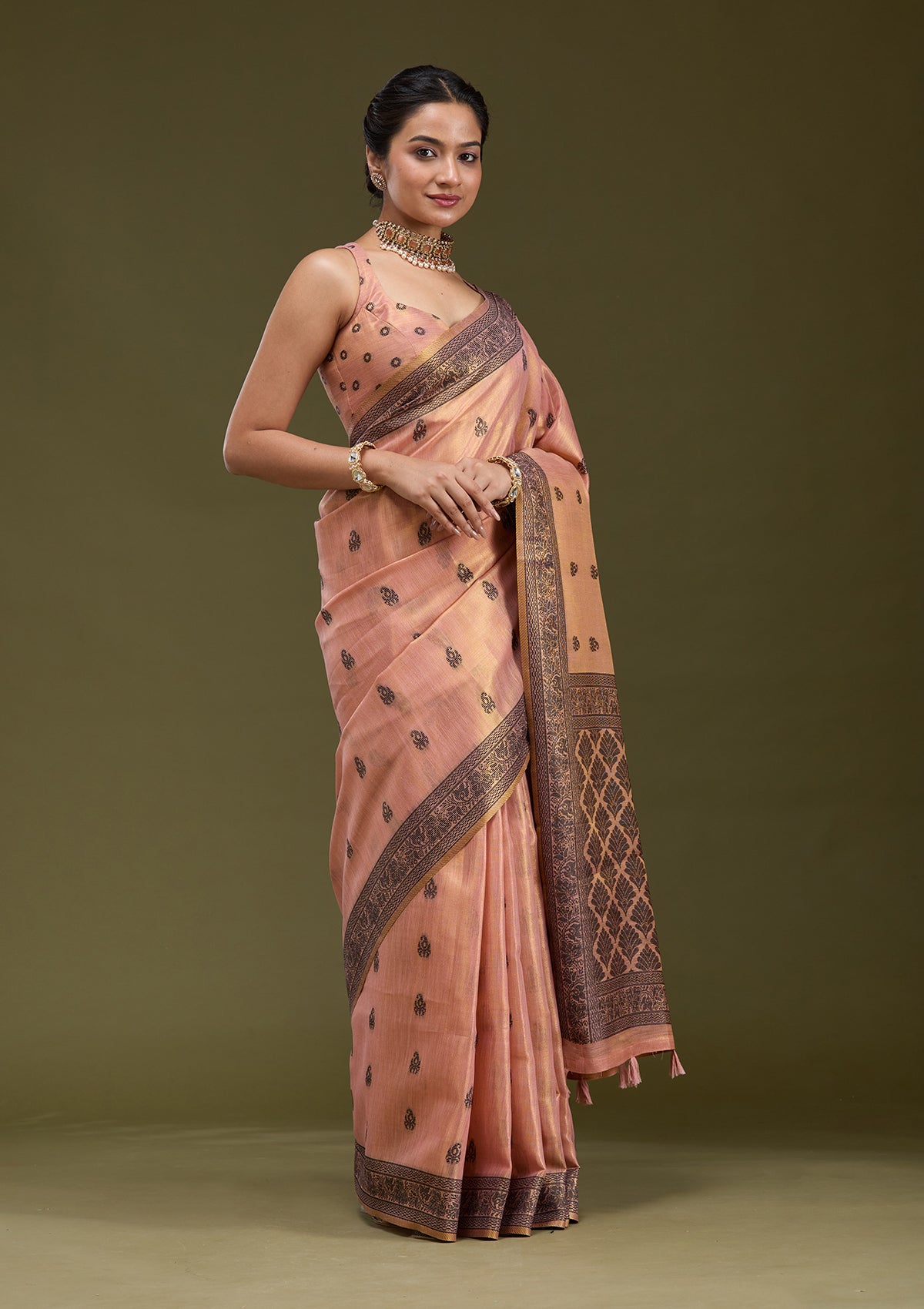 Peach Printed Art Silk Silk_Saree-koskii