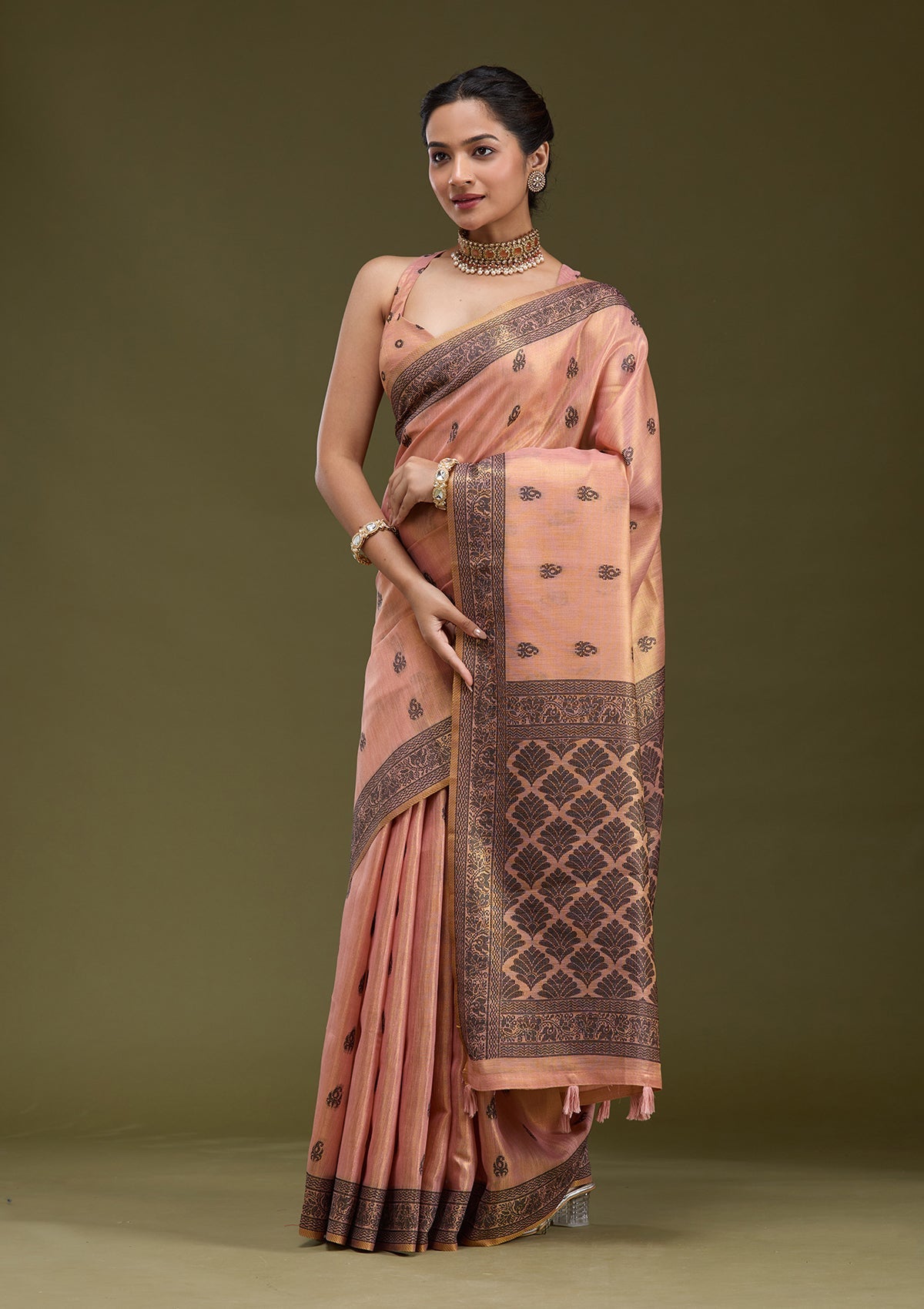 Peach Printed Art Silk Silk_Saree-koskii
