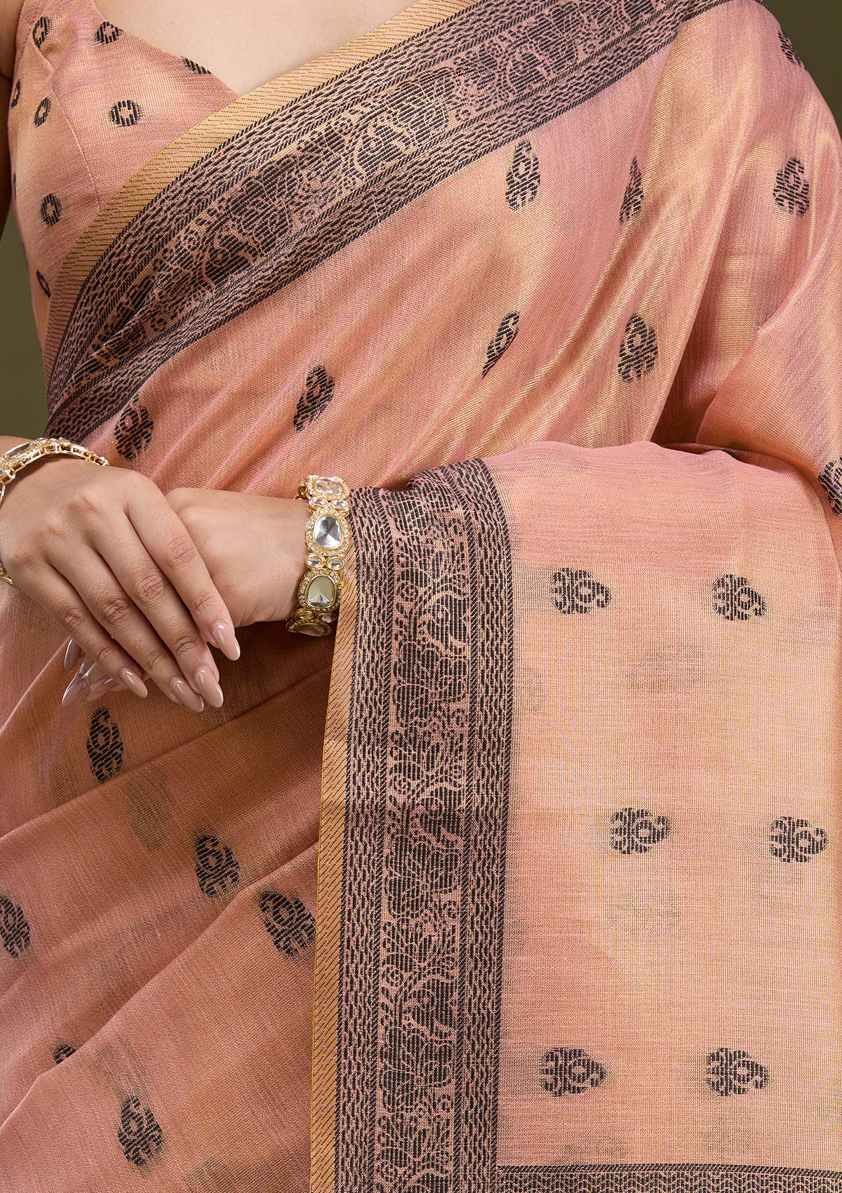 Peach Printed Art Silk Silk_Saree-koskii