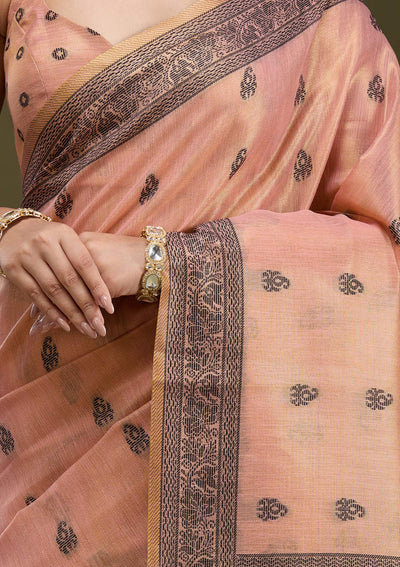 Peach Printed Art Silk Silk_Saree-koskii