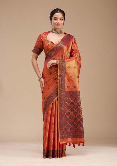 Rust Printed Art Silk Silk_Saree-koskii