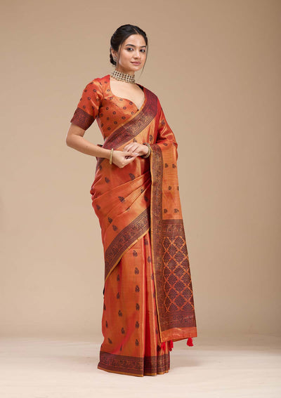 Rust Printed Art Silk Silk_Saree-koskii