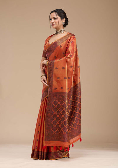Rust Printed Art Silk Silk_Saree-koskii