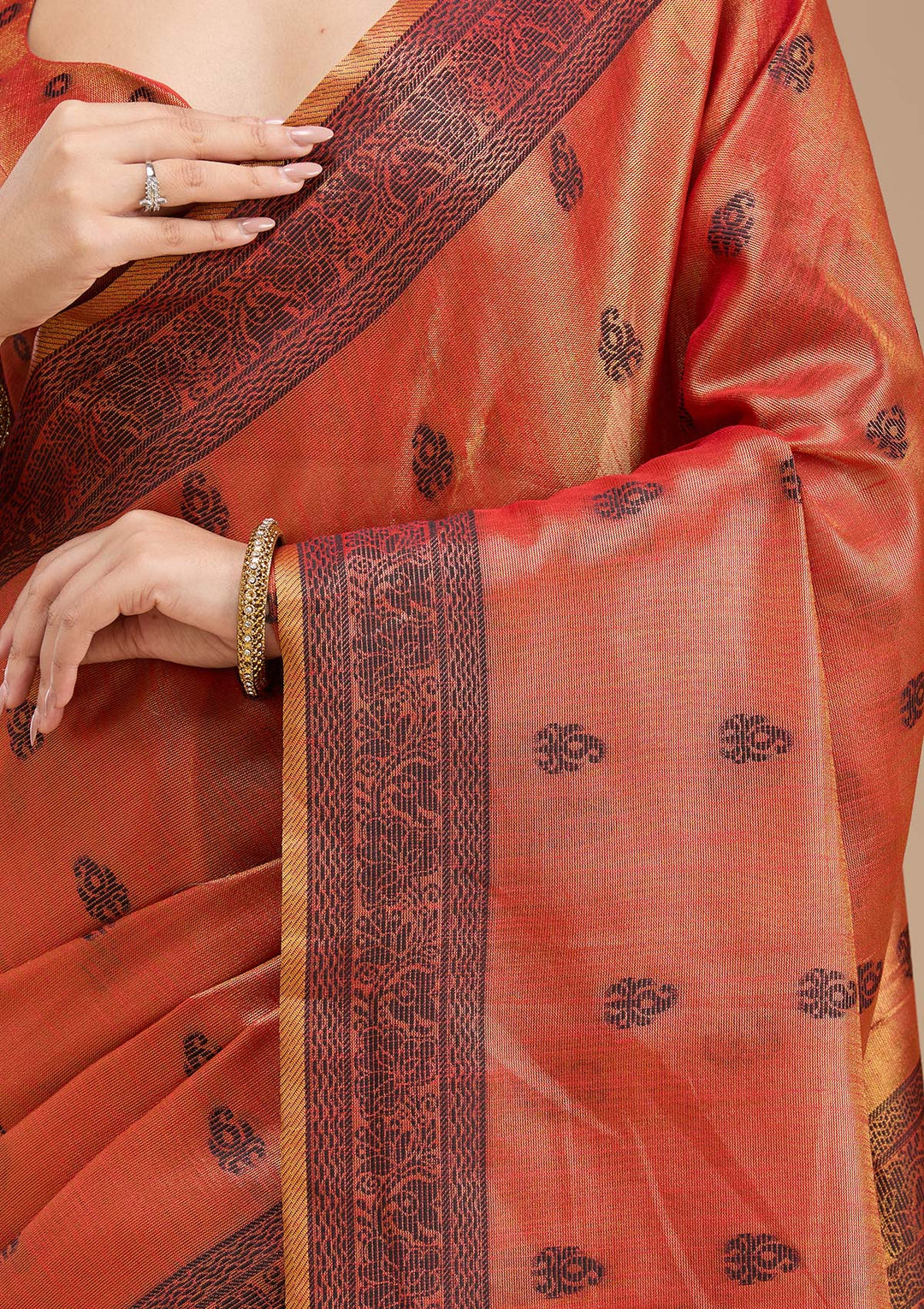Rust Printed Art Silk Silk_Saree-koskii