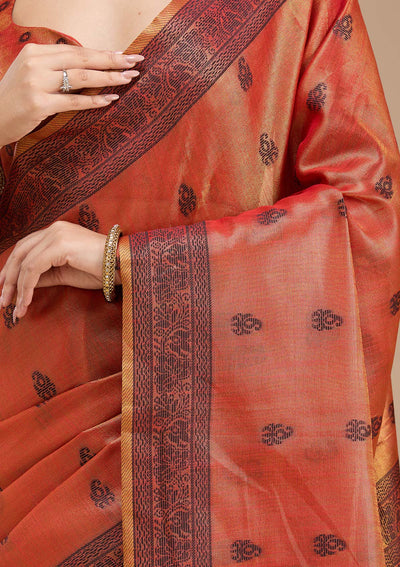 Rust Printed Art Silk Silk_Saree-koskii
