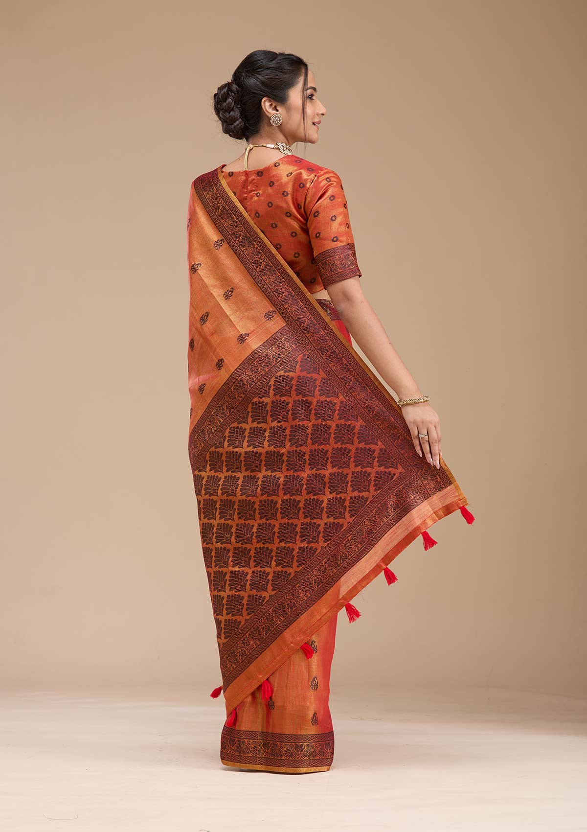 Rust Printed Art Silk Silk_Saree-koskii