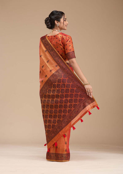 Rust Printed Art Silk Silk_Saree-koskii
