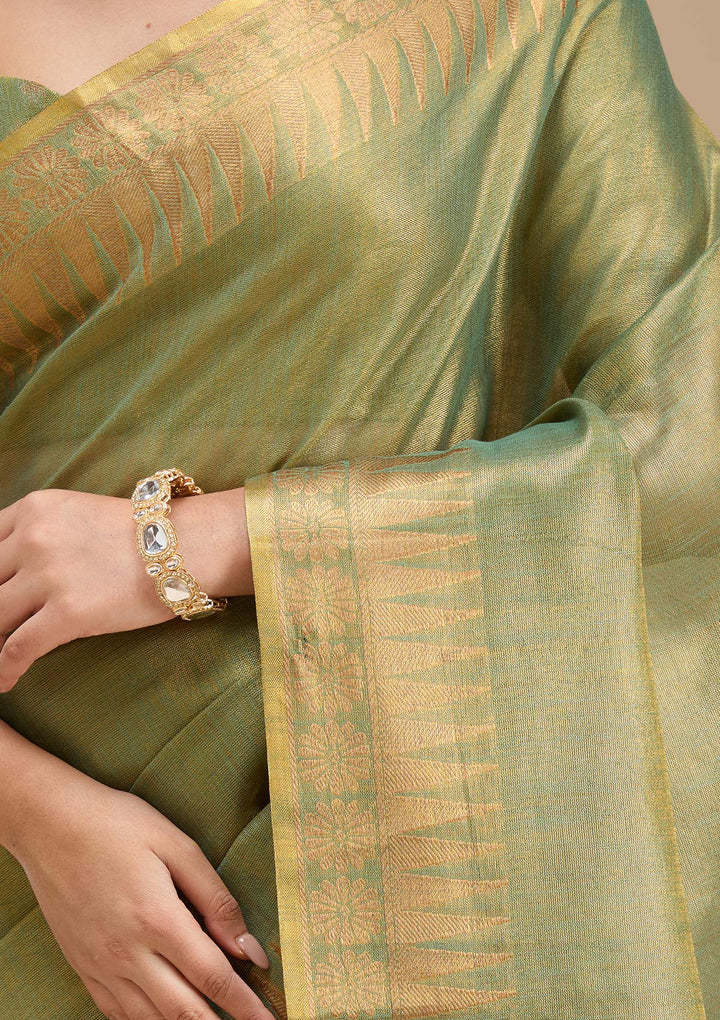 Mehendi Printed Linen Silk_Saree-koskii