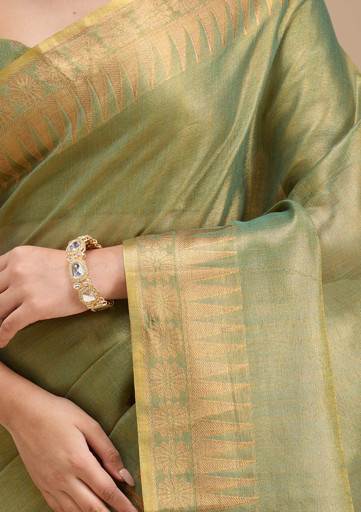 Mehendi Printed Linen Silk_Saree-koskii