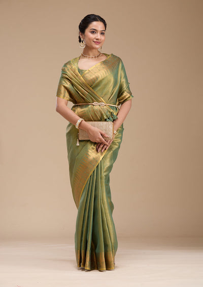 Mehendi Printed Linen Silk_Saree-koskii