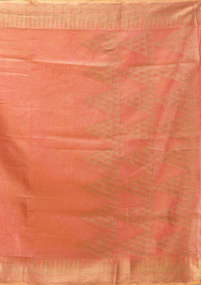 Rust Printed Linen Silk_Saree-koskii