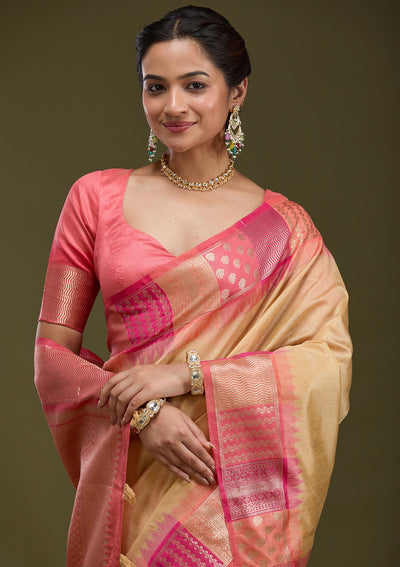 Beige Printed Art Silk Silk_Saree-koskii