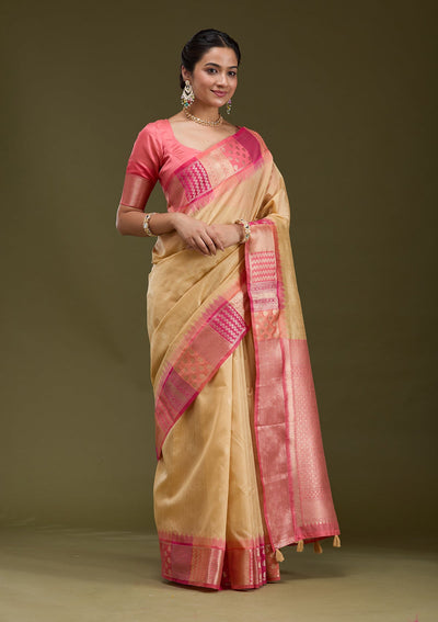 Beige Printed Art Silk Silk_Saree-koskii