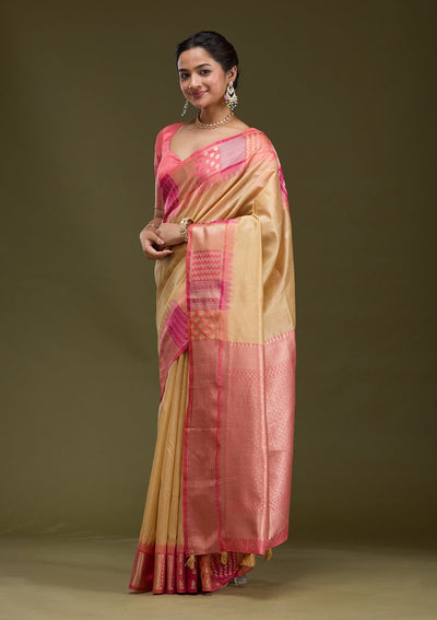 Beige Printed Art Silk Silk_Saree-koskii