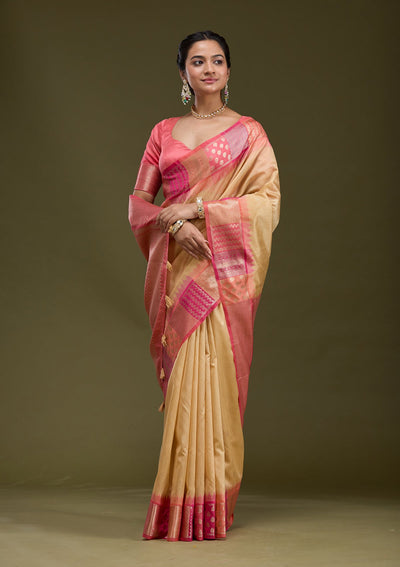Beige Printed Art Silk Silk_Saree-koskii