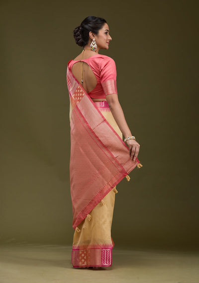 Beige Printed Art Silk Silk_Saree-koskii