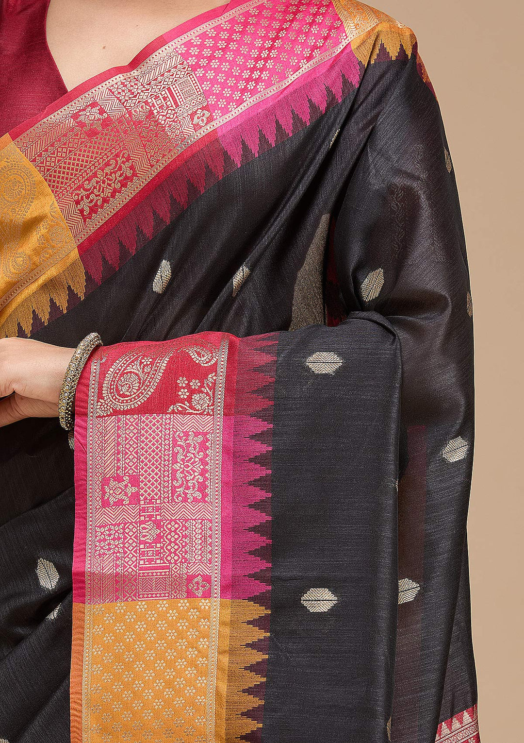 Black Printed Art Silk Silk_Saree-koskii