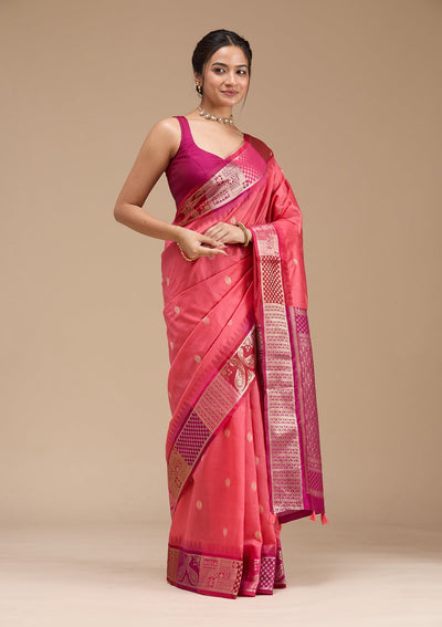 Gajari Pink Printed Art Silk Silk_Saree-koskii