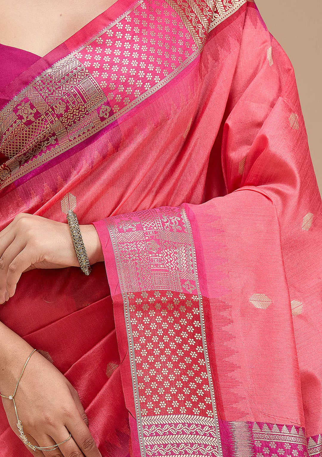 Gajari Pink Printed Art Silk Silk_Saree-koskii