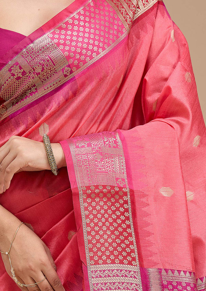 Gajari Pink Printed Art Silk Silk_Saree-koskii