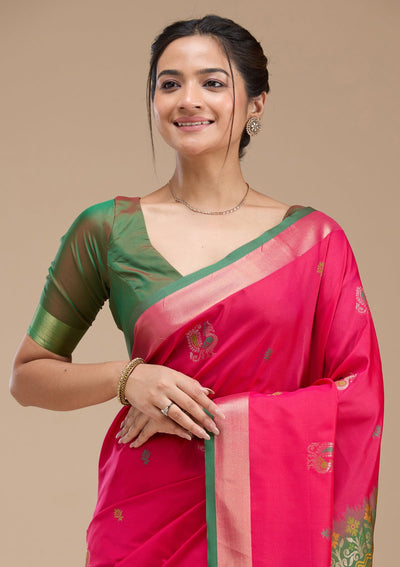 Rani Pink Printed Art Silk Silk_Saree-koskii