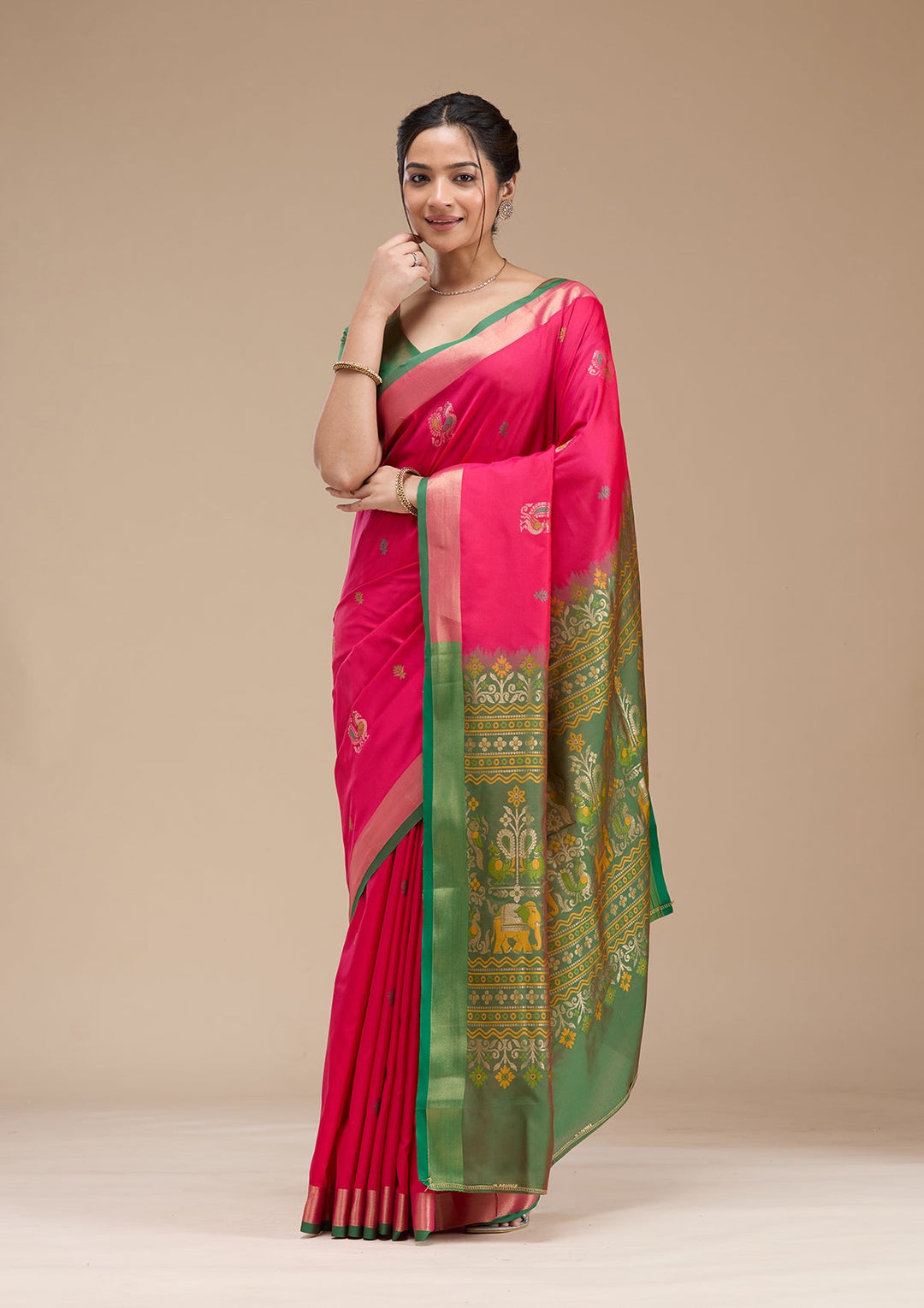 Rani Pink Printed Art Silk Silk_Saree-koskii