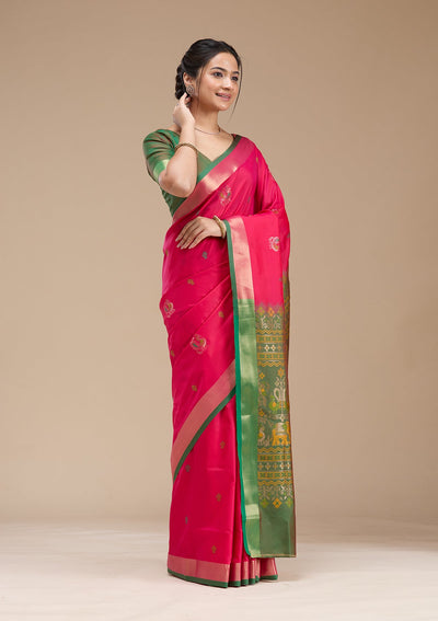 Rani Pink Printed Art Silk Silk_Saree-koskii