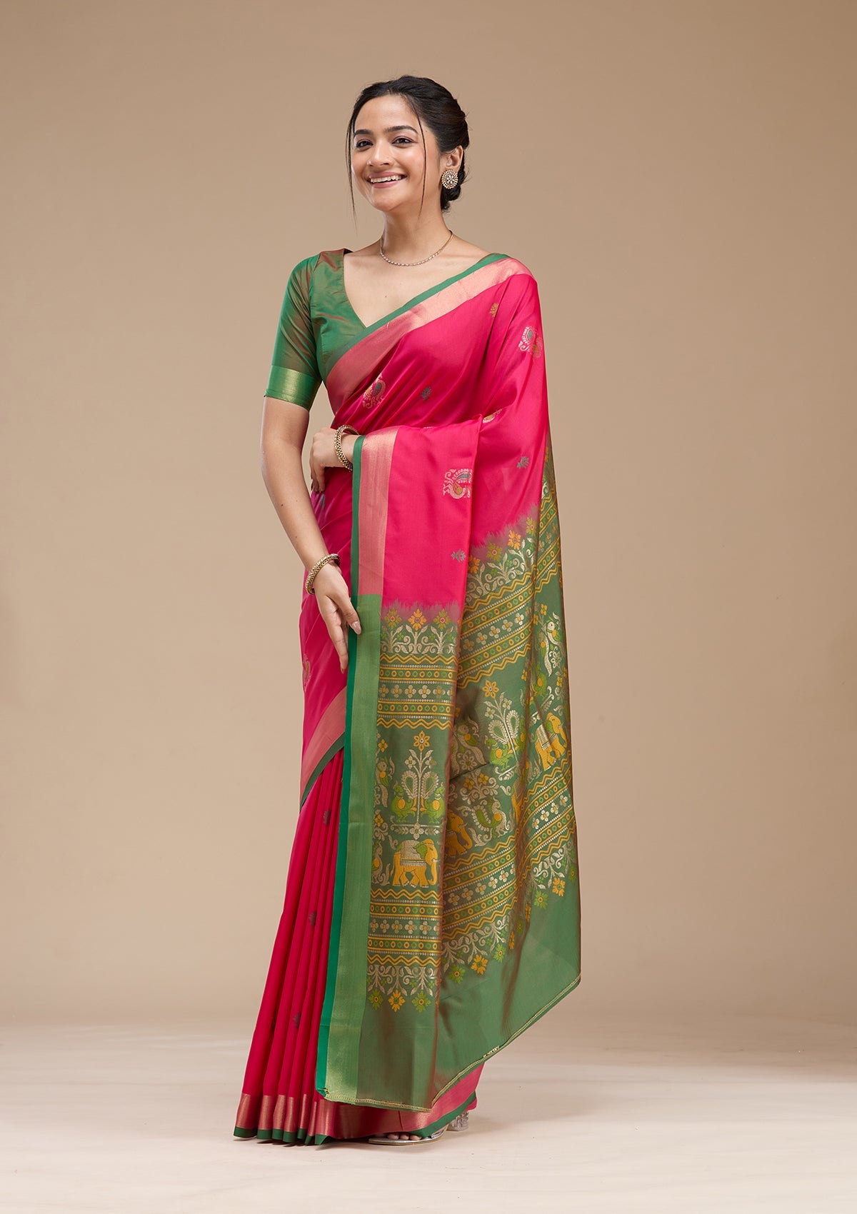 Rani Pink Printed Art Silk Silk_Saree-koskii