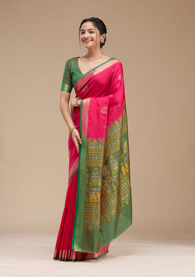 Rani Pink Printed Art Silk Silk_Saree-koskii