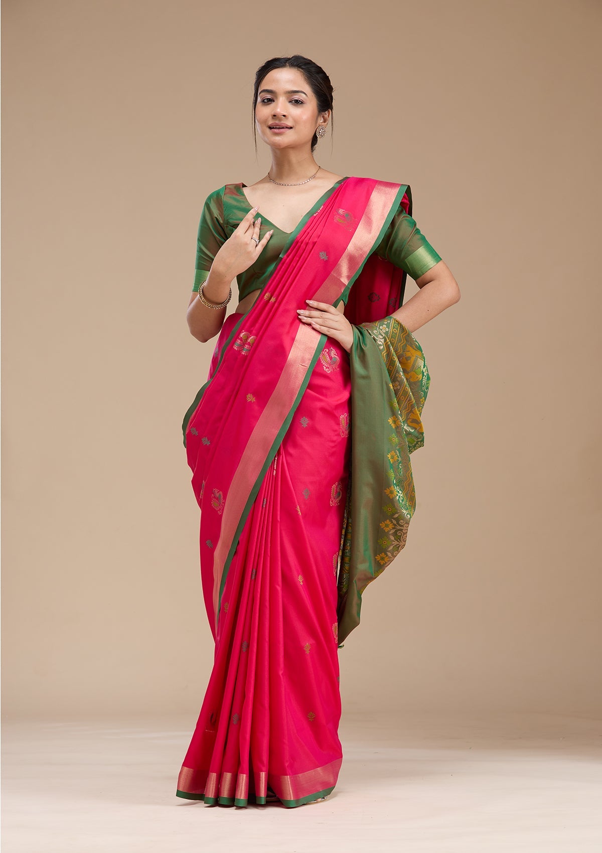 Rani Pink Printed Art Silk Silk_Saree-koskii