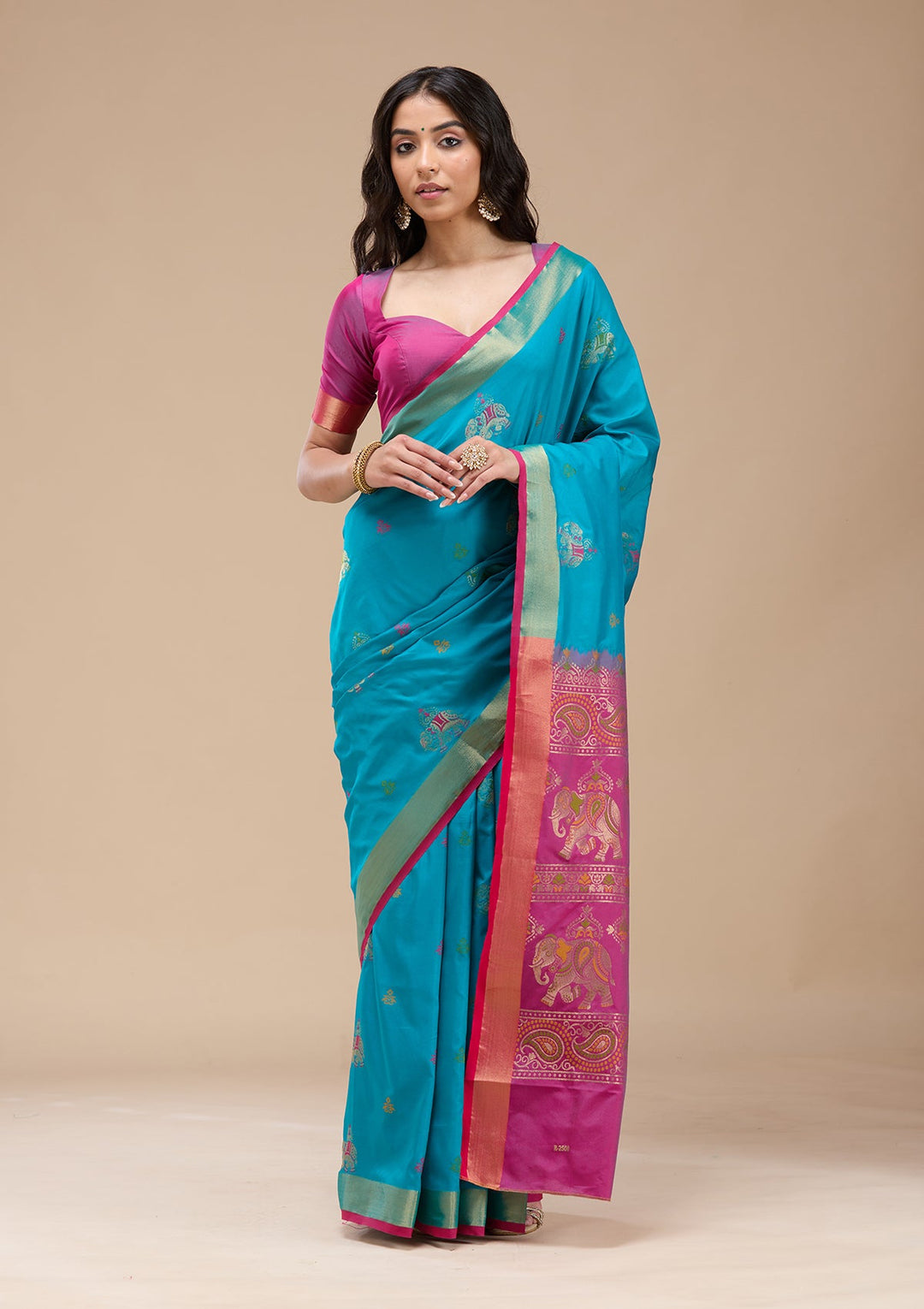 Turquoise Blue Paithani Silk Saree-koskii