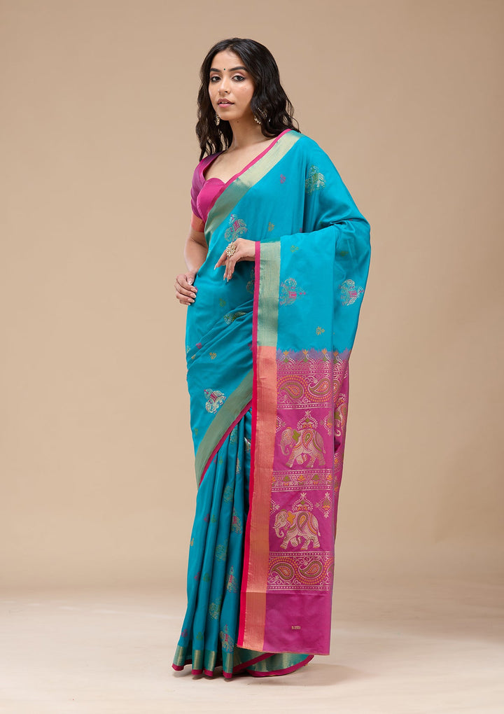Turquoise Blue Paithani Silk Saree-koskii