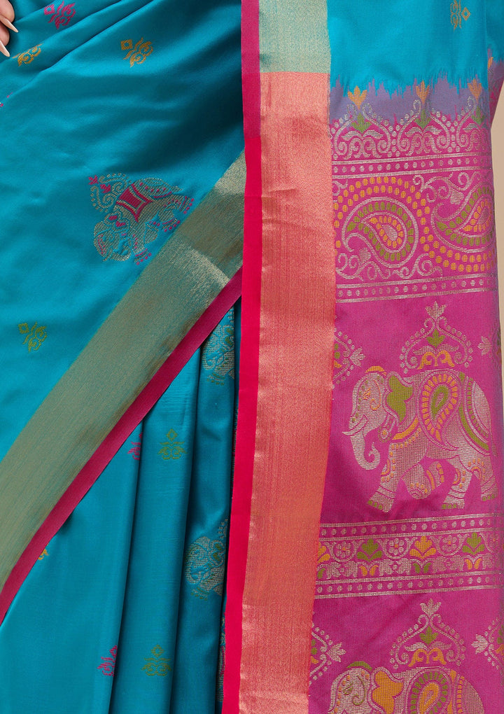 Turquoise Blue Paithani Silk Saree-koskii