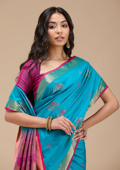 Turquoise Blue Paithani Silk Saree-koskii