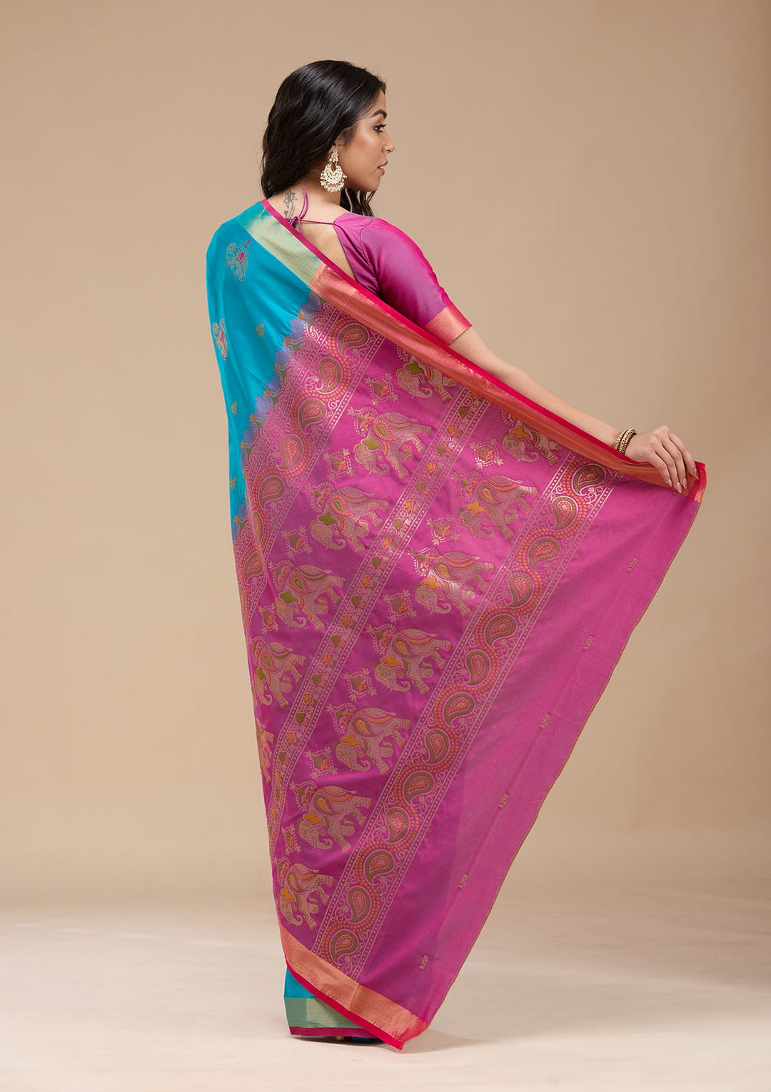 Turquoise Blue Paithani Silk Saree-koskii