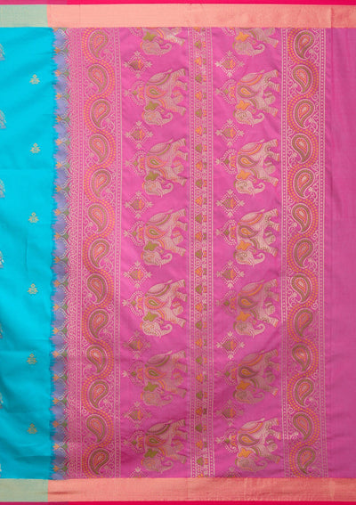 Turquoise Blue Paithani Silk Saree-koskii