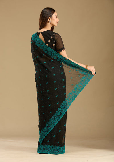 Black Threadwork Georgette Saree-Koskii