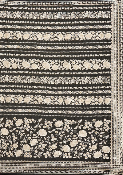 Black Threadwork Georgette Saree-Koskii
