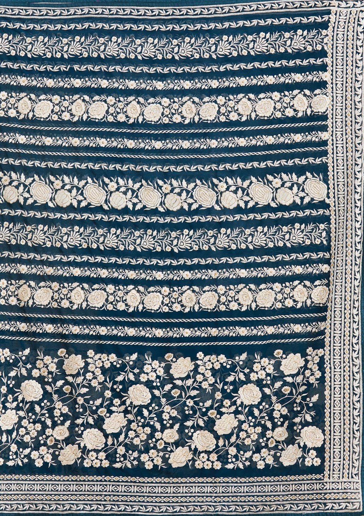 Peacock Blue Threadwork Georgette Saree-koskii