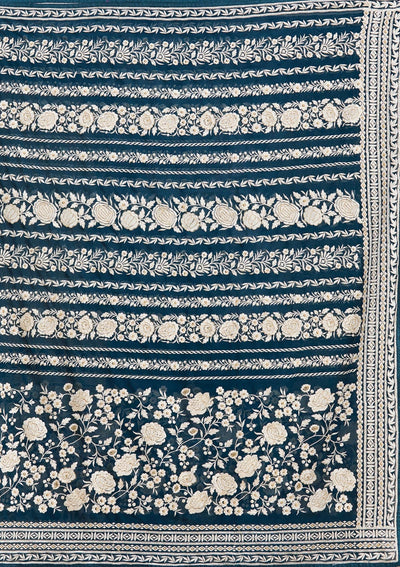 Peacock Blue Threadwork Georgette Saree-koskii