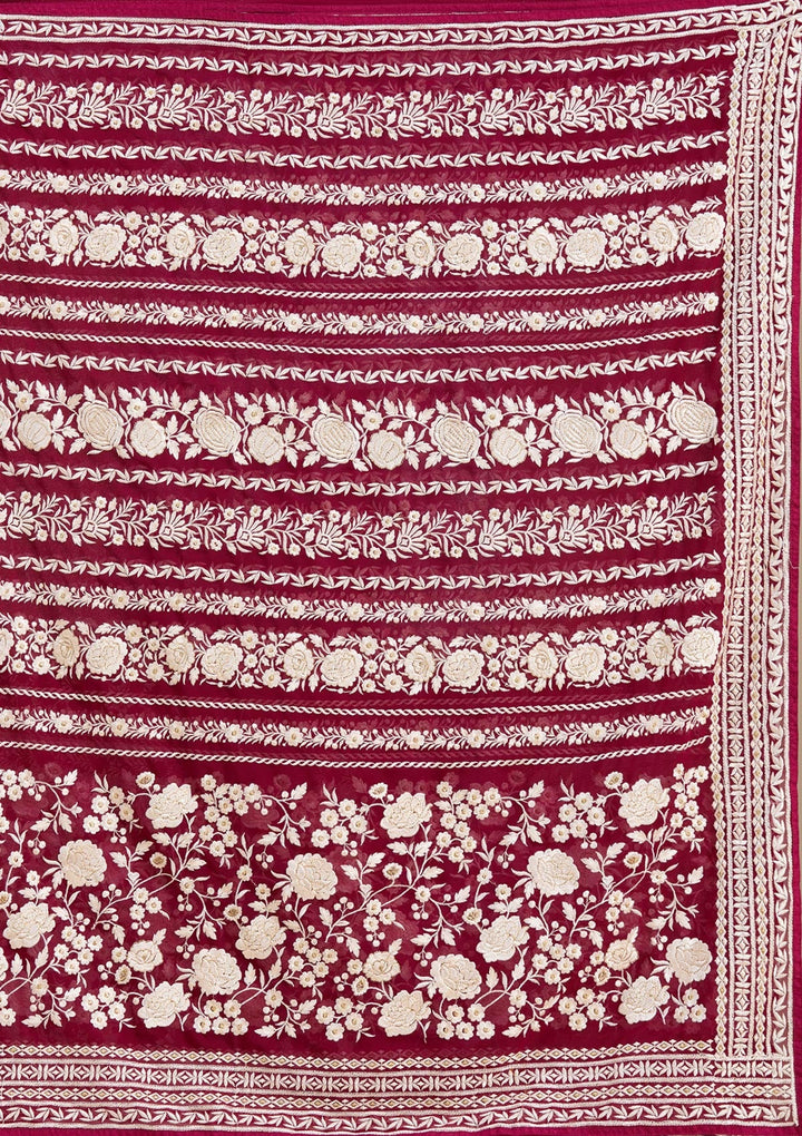 Wine Threadwork Georgette Saree-koskii