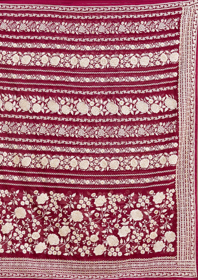 Wine Threadwork Georgette Saree-koskii