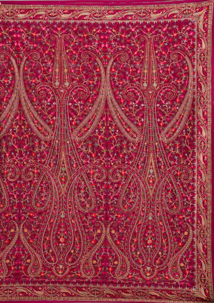 Onion Pink Zariwork (Gold) Chanderi Unstitched Salwar Suit-koskii